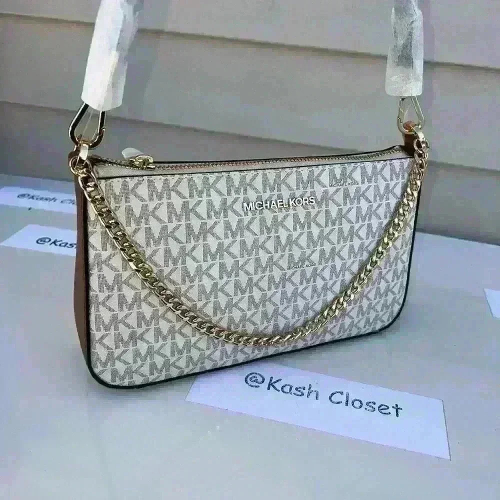 Michael kors Crossbody Zip Pouchette Medium Bag MK Signature Vanilla